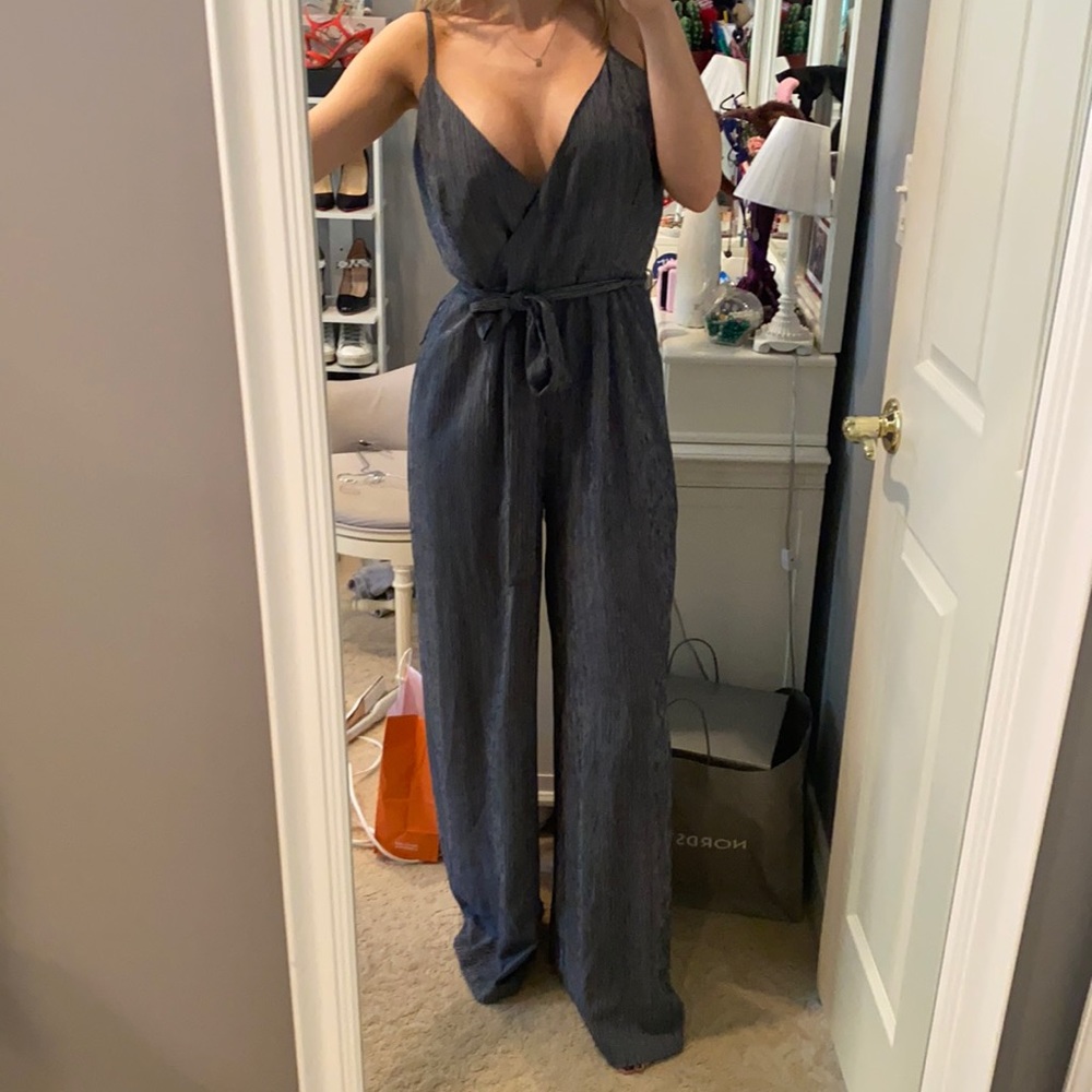 Wide Leg Navy Striped Jumpsuit